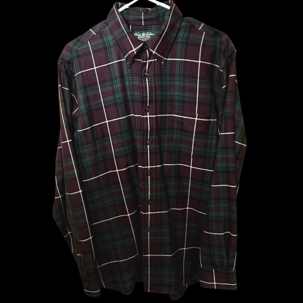 Brooks Brothers Country Club Men's L Purple Green Plaid Flannel Button-Up Shirt